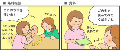 無料相談で詳しい説明を受けて資料をもらって帰る女性の漫画